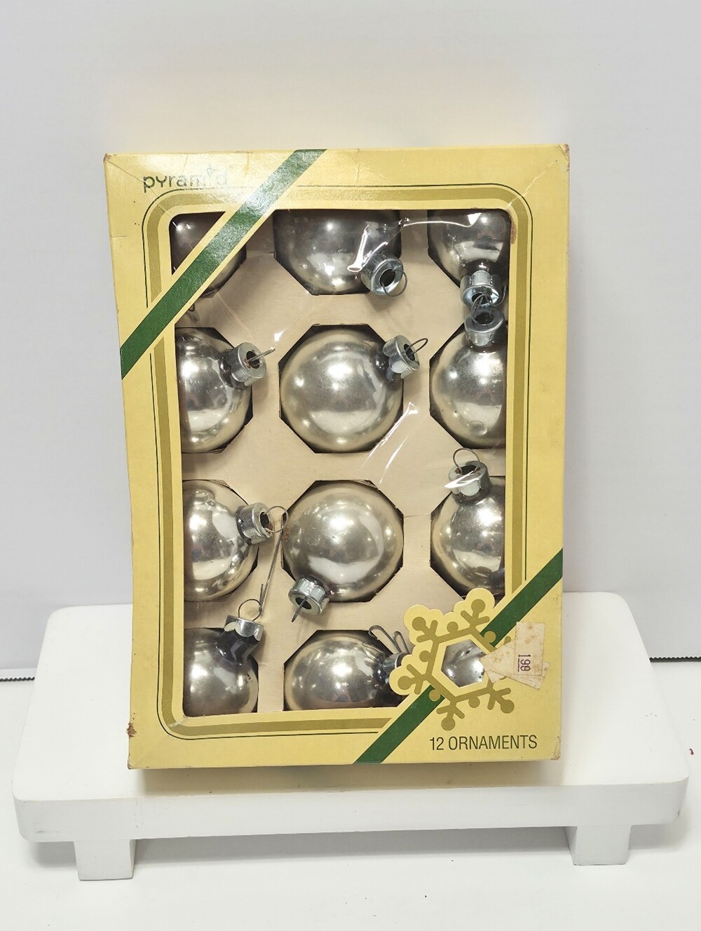 Vintage Pyramid Silver Glass Holiday Ornaments - Set of 12